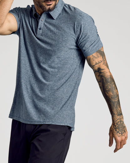 Heather Navy Active Short Sleeve Polo