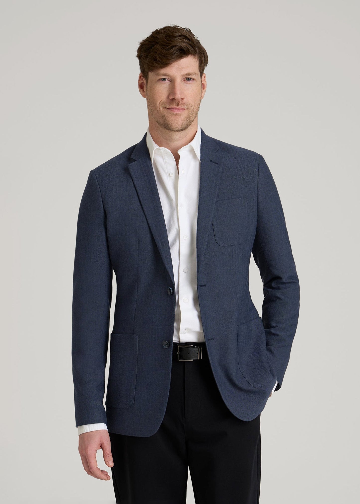 Core Blazer for Tall Men in Navy Blue Herringbone