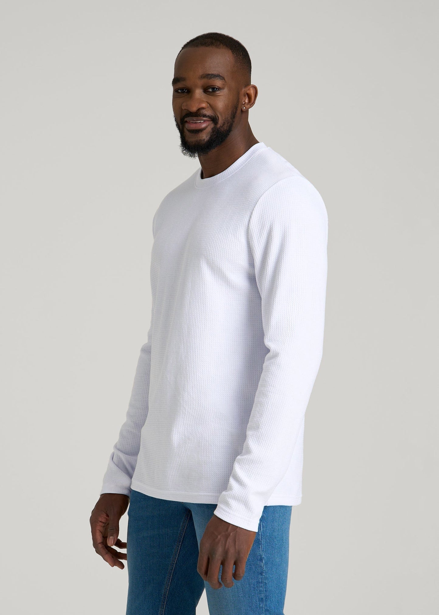 Cloud Knit Waffle Long Sleeve Tee for Tall Men in White