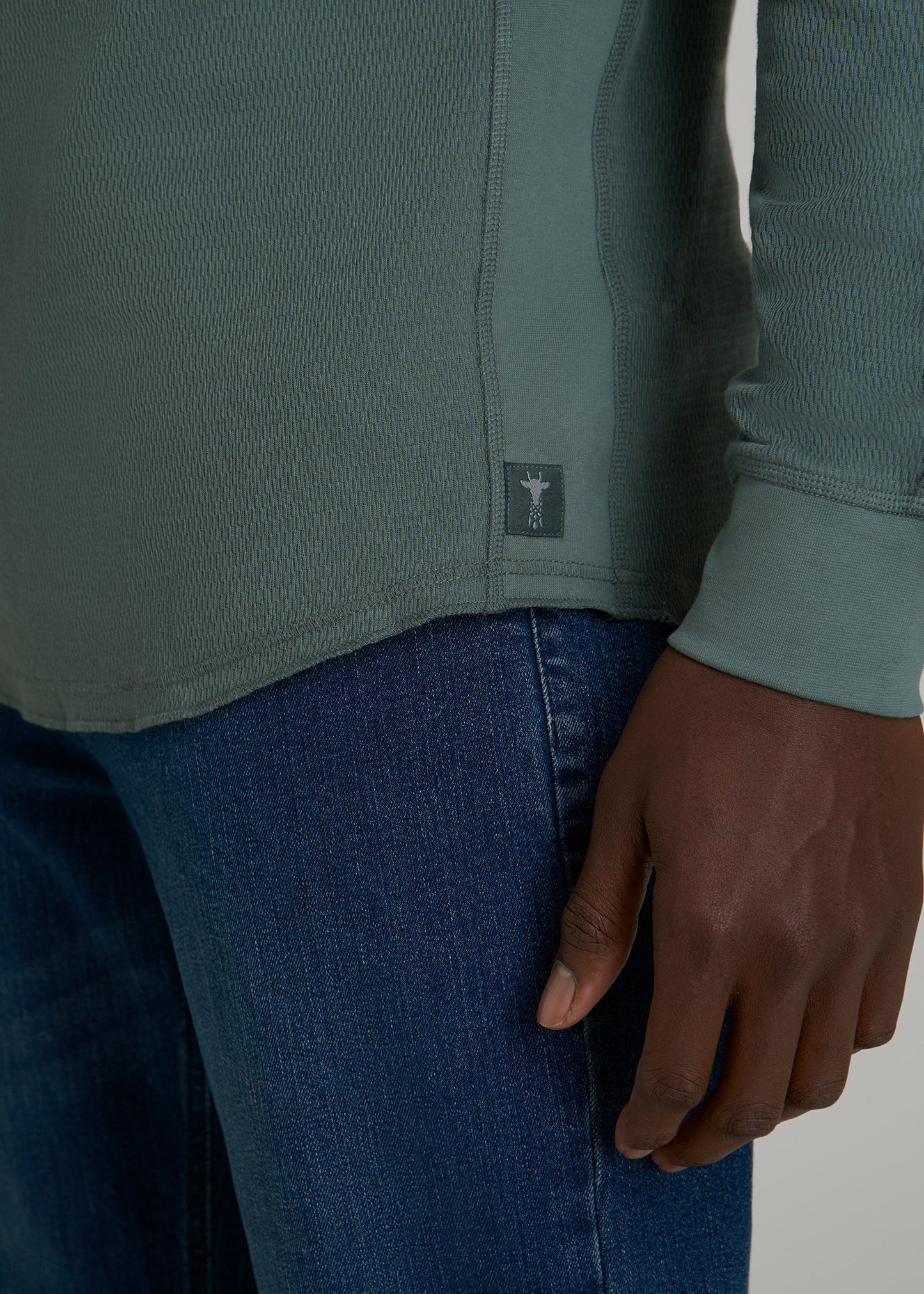 Double Honeycomb Thermal Long-Sleeve Henley Shirt for Tall Men in Balsam Green