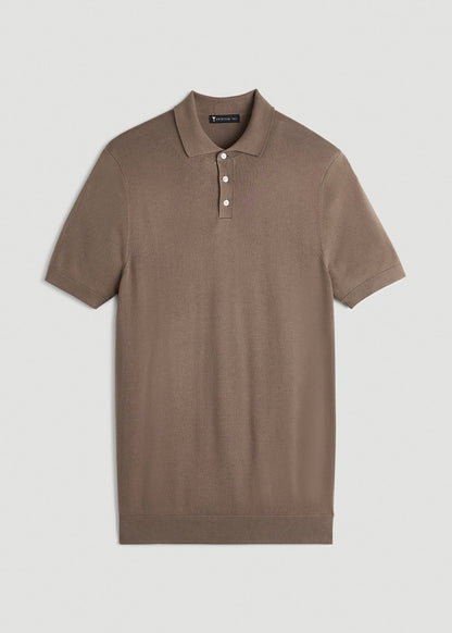 Linen Blend Knit Polo for Tall Men in Warm Brown