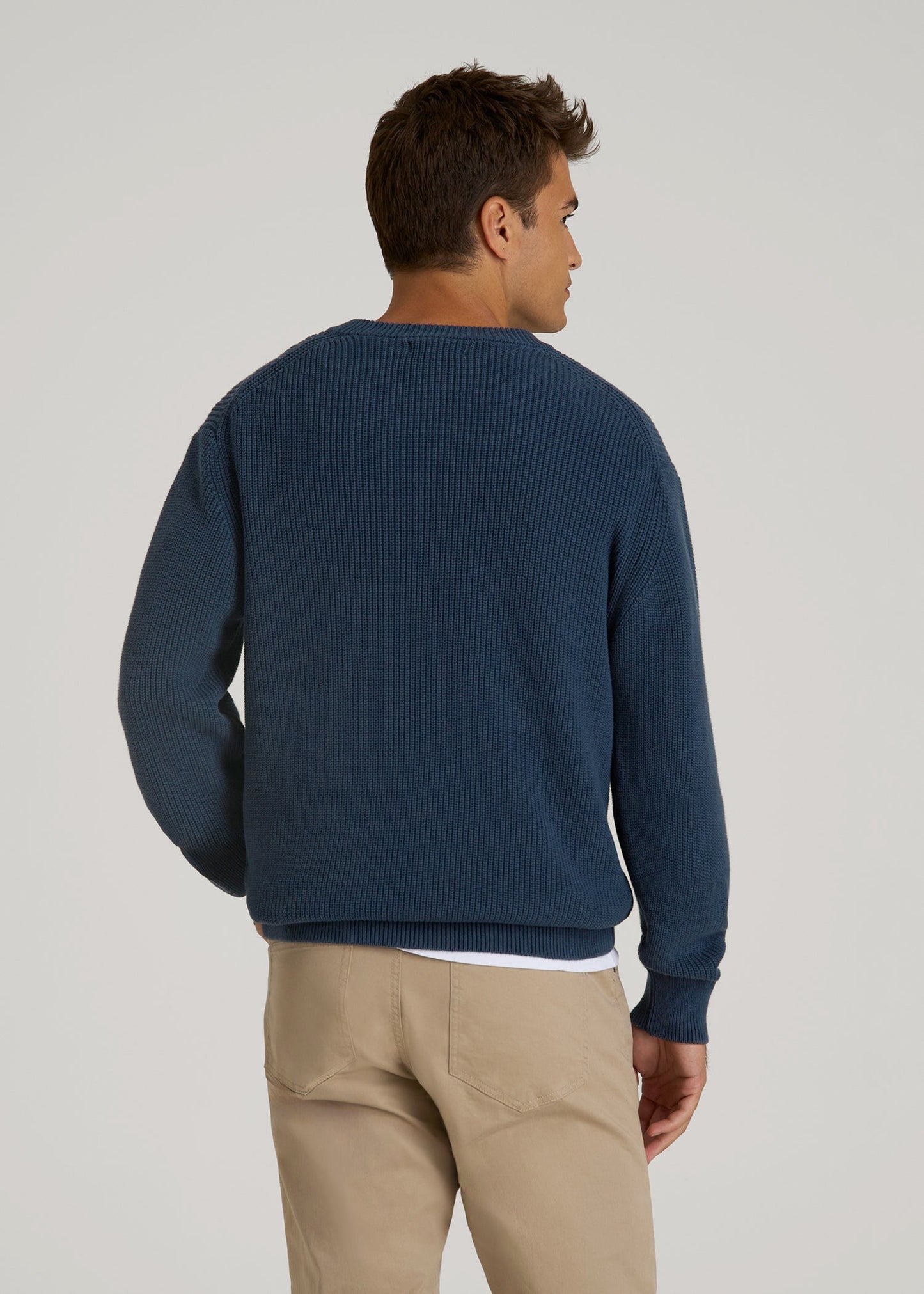 Ribbed Knit V-Neck Sweater for Tall Men in Navy Blue