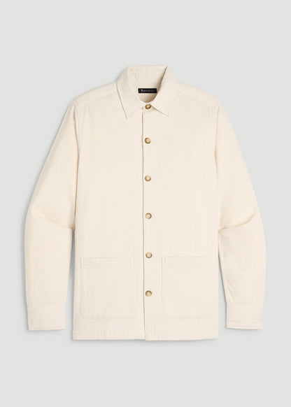 Seersucker Overshirt for Tall Men in White Sand