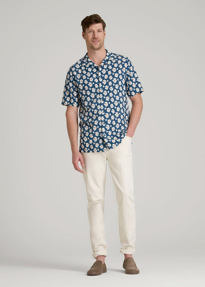 Short Sleeve Resort Shirt for Tall Men in Bright Blue Floral