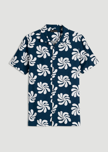 Short Sleeve Resort Shirt for Tall Men in Navy Fantasy Floral