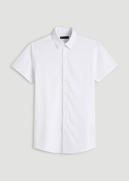 Short Sleeve Traveler Stretch Button Shirt for Tall Men in White