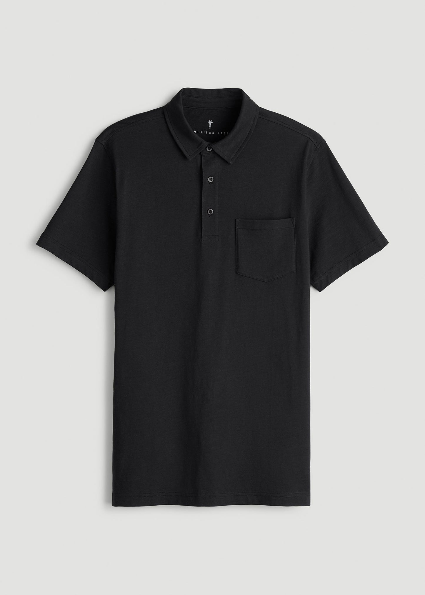 Slub Knit Polo with Pocket for Tall Men in Black