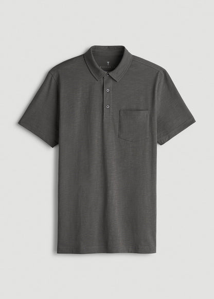 Slub Knit Polo with Pocket for Tall Men in Steel Grey