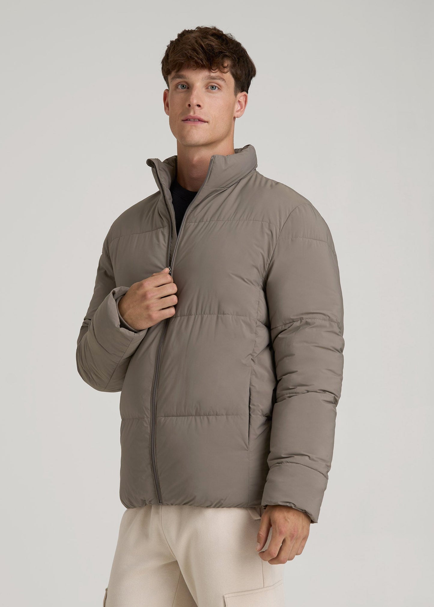 Stand Collar Puffer Coat Jacket for Tall Men in Portobello