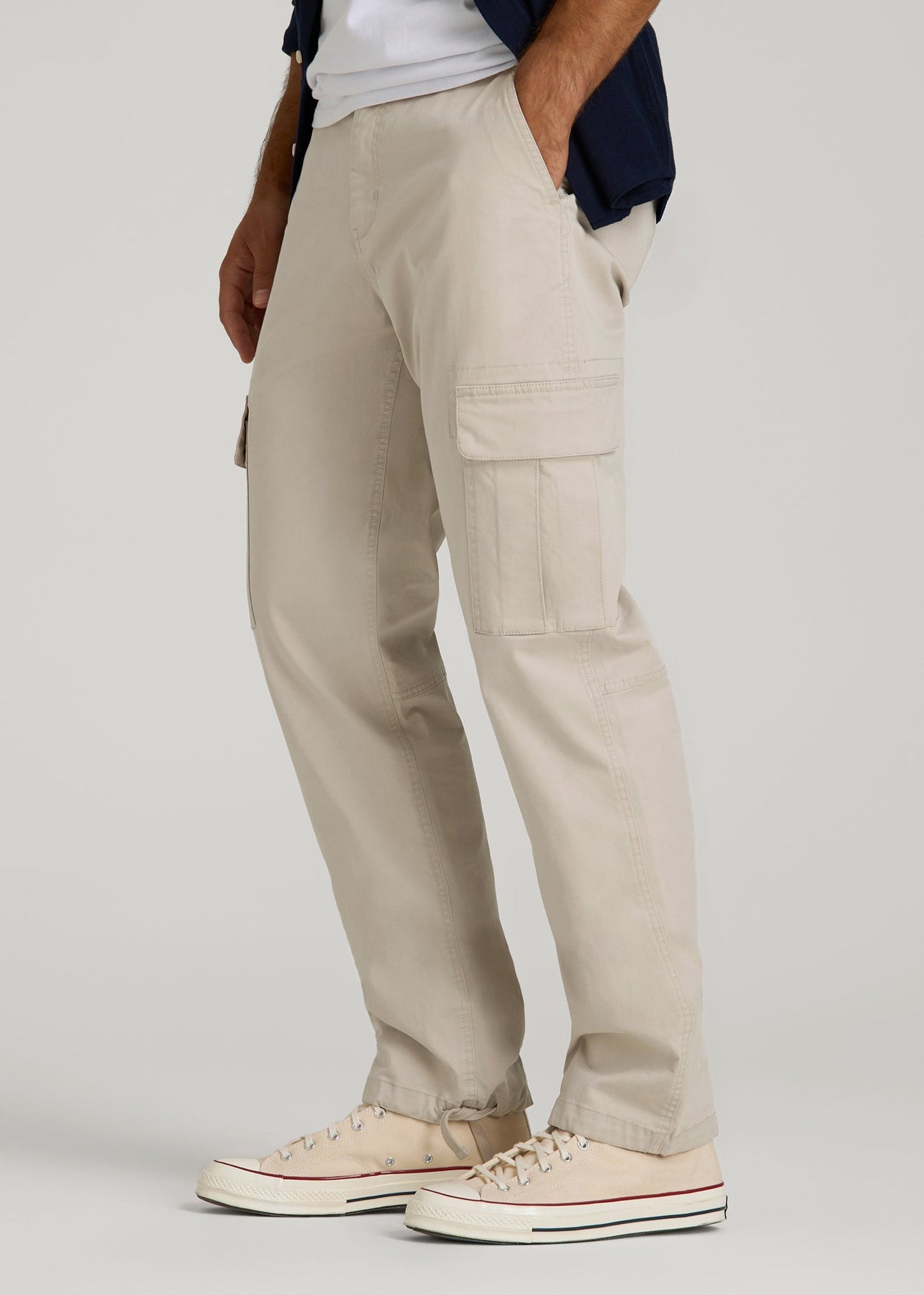 Straight Fit Vintage Washed Cargo Pants for Tall Men in Drywall Tan