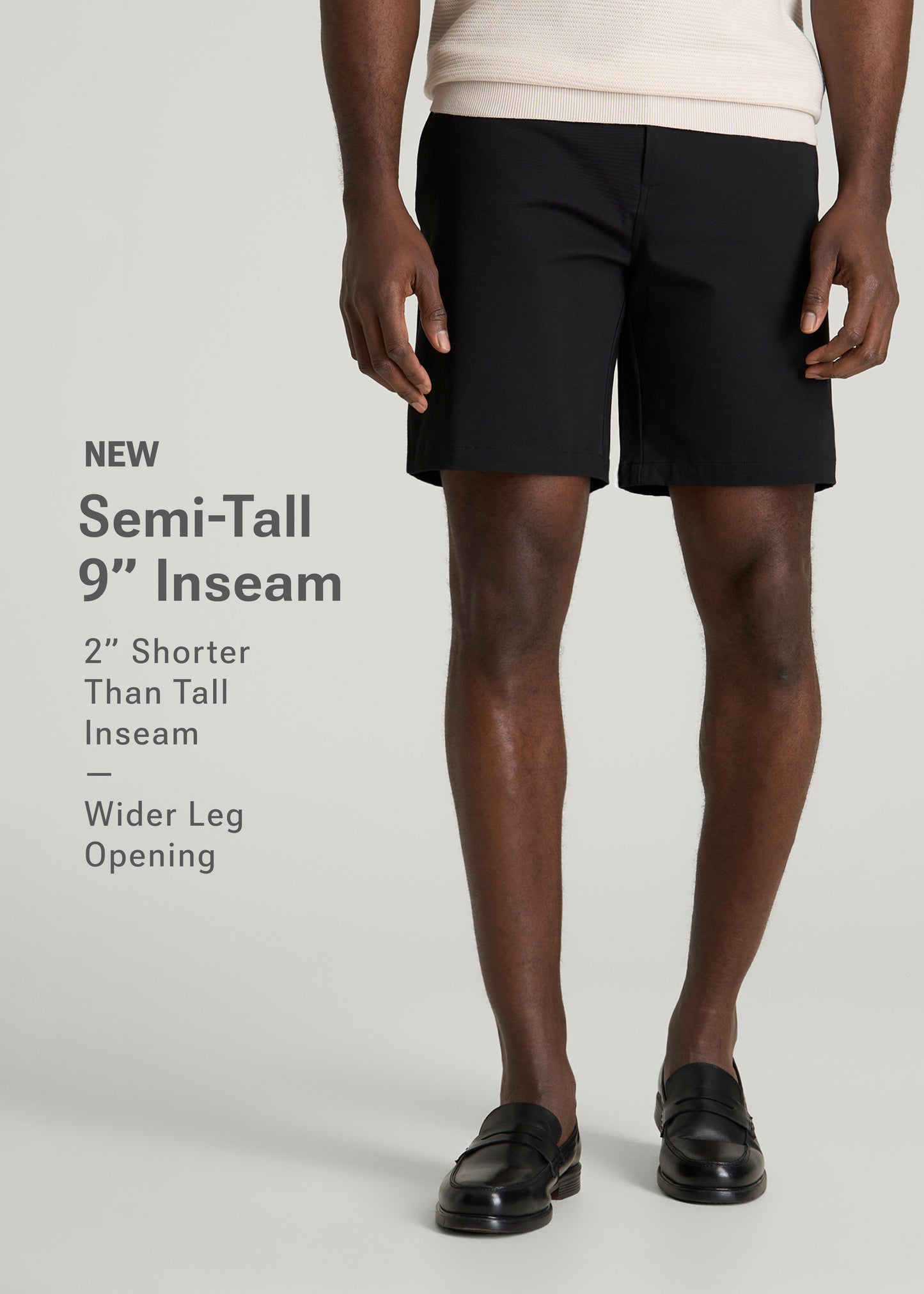 Stretch Commuter Chino Short for Tall Men in Black