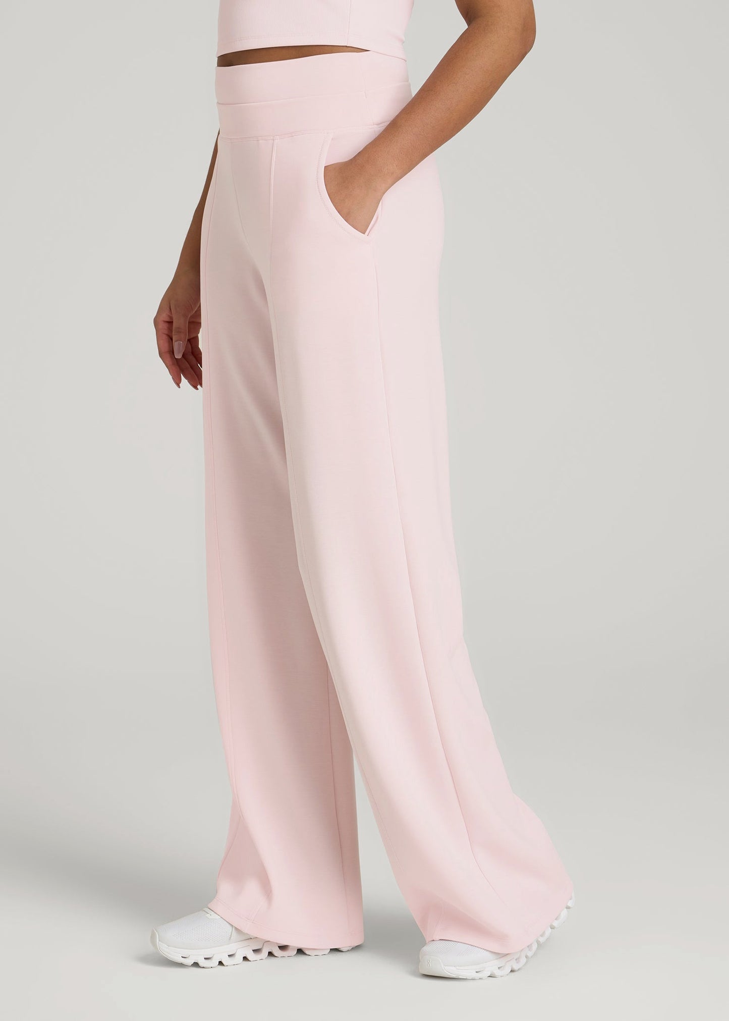 Soft Motion Wide Leg Ultra High Rise Pant for Tall Women in Barely Pink