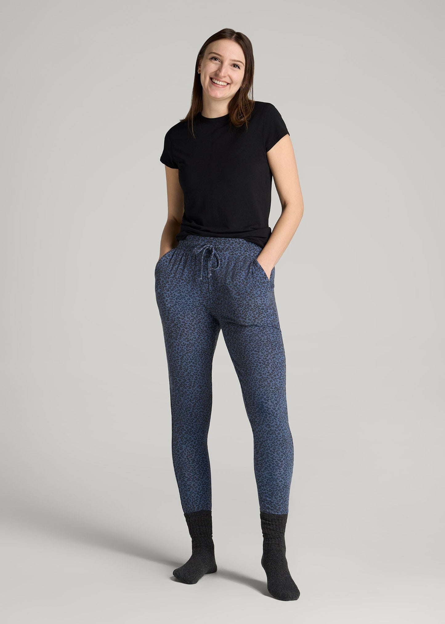 Cozy Lounge Joggers for Tall Women in Navy Leopard
