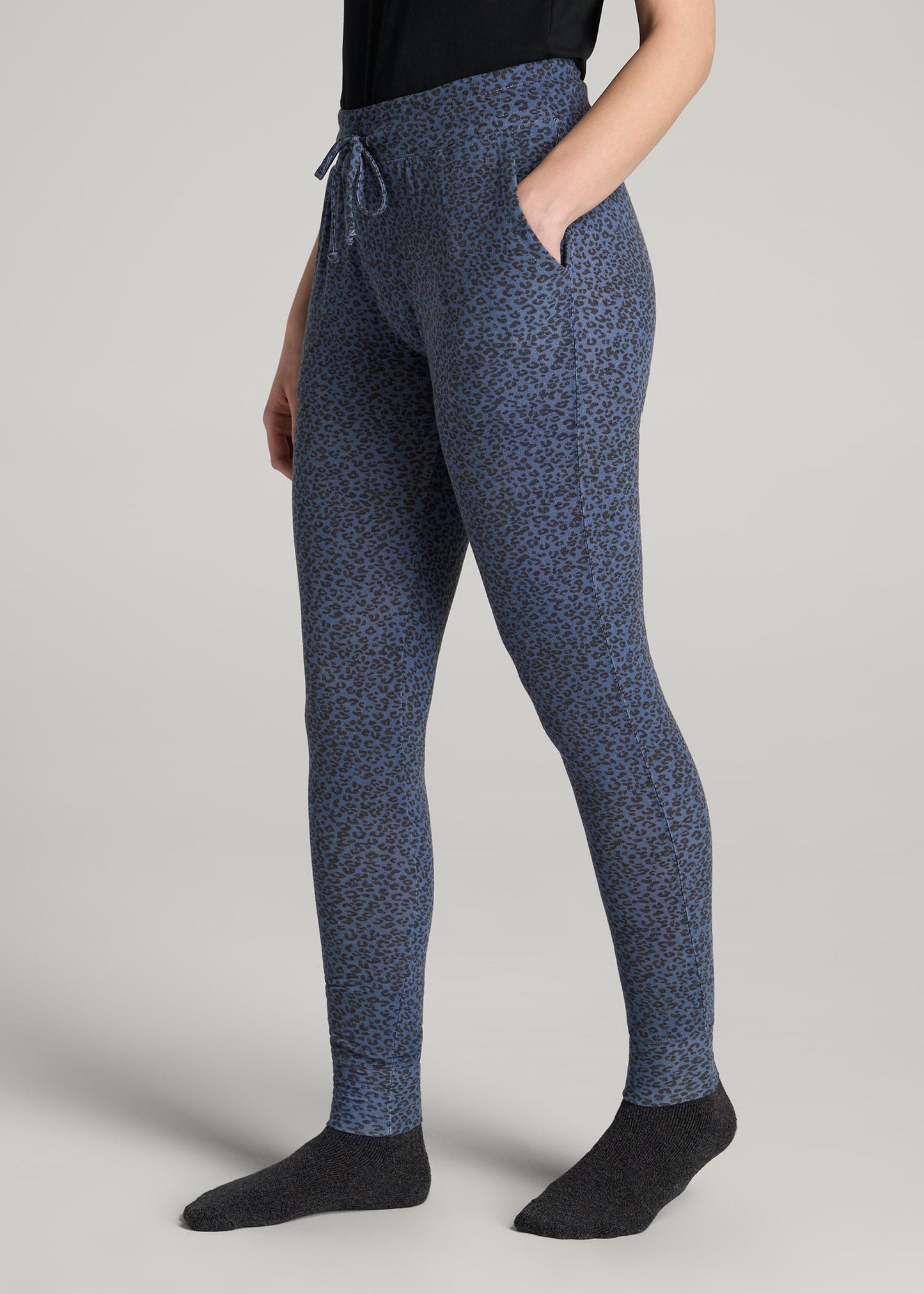 Cozy Lounge Joggers for Tall Women in Navy Leopard