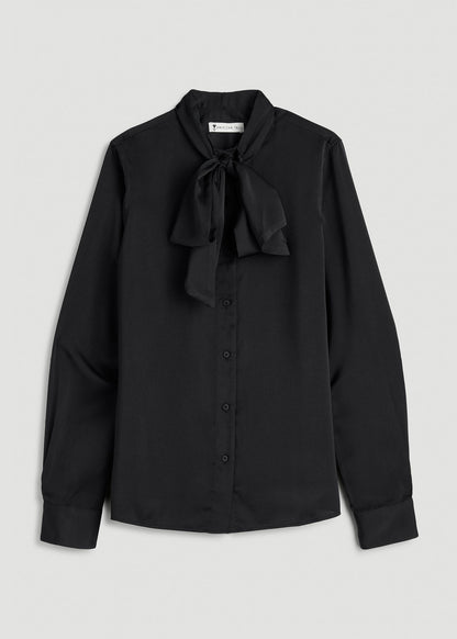 Satin Blouse With Bow for Tall Women in Black