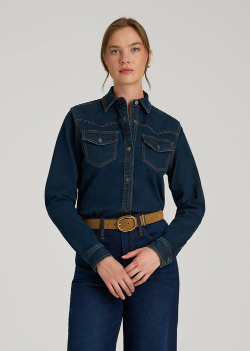 Western Denim Shirt for Tall Women in Indigo Dusk