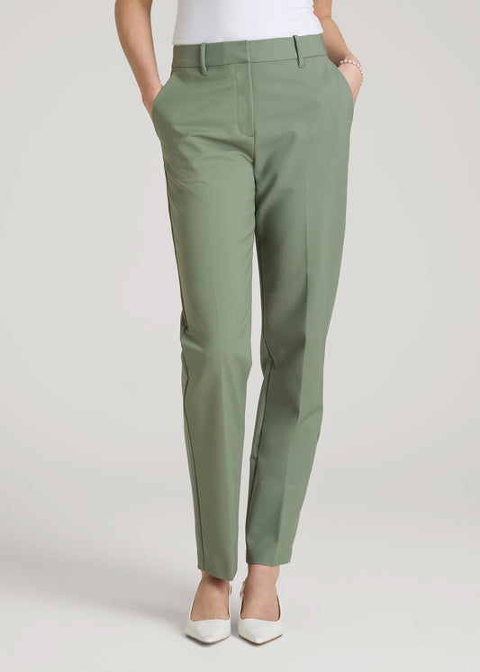 Flat Front Tapered Dress Pants for Tall Women in Dark Seagrass