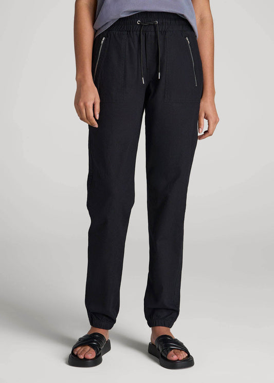 Pull-On Linen Joggers for Tall Women in Black