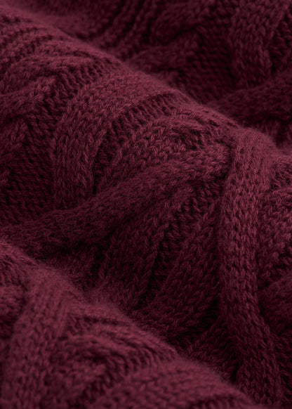 Relaxed Cotton Cable Knit Cardigan for Tall Women in Tawny Port