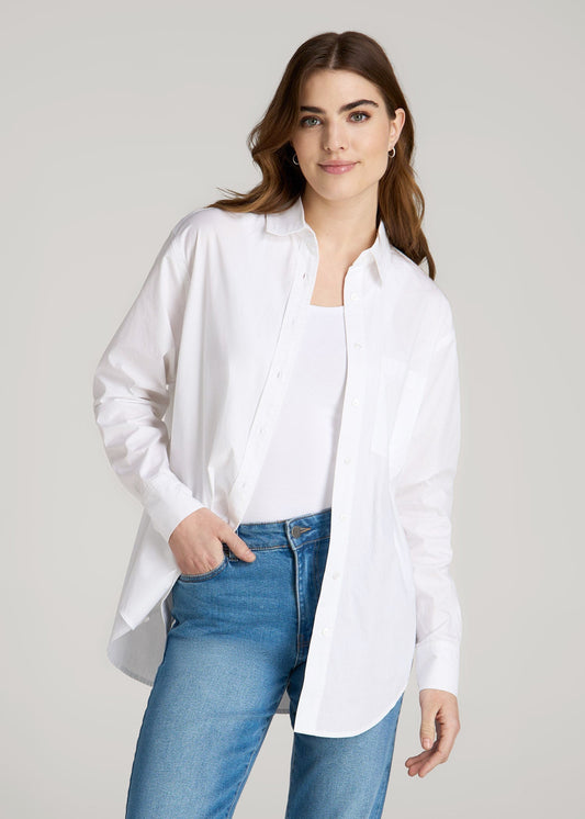 Relaxed Poplin Button Up Shirt for Tall Women in Bright White