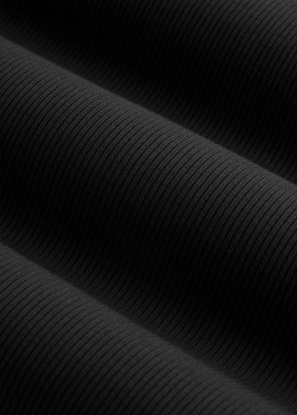 Ribbed Knit Long Sleeve Polo for Tall Women in Deep Black