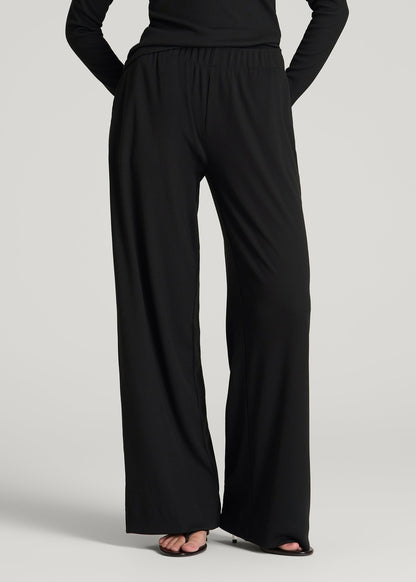 Ribbed Knit Wide Leg Pant for Tall Women in Deep Black