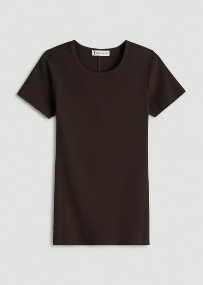 Short Sleeve Ribbed Crewneck T-Shirt for Tall Women in Espresso