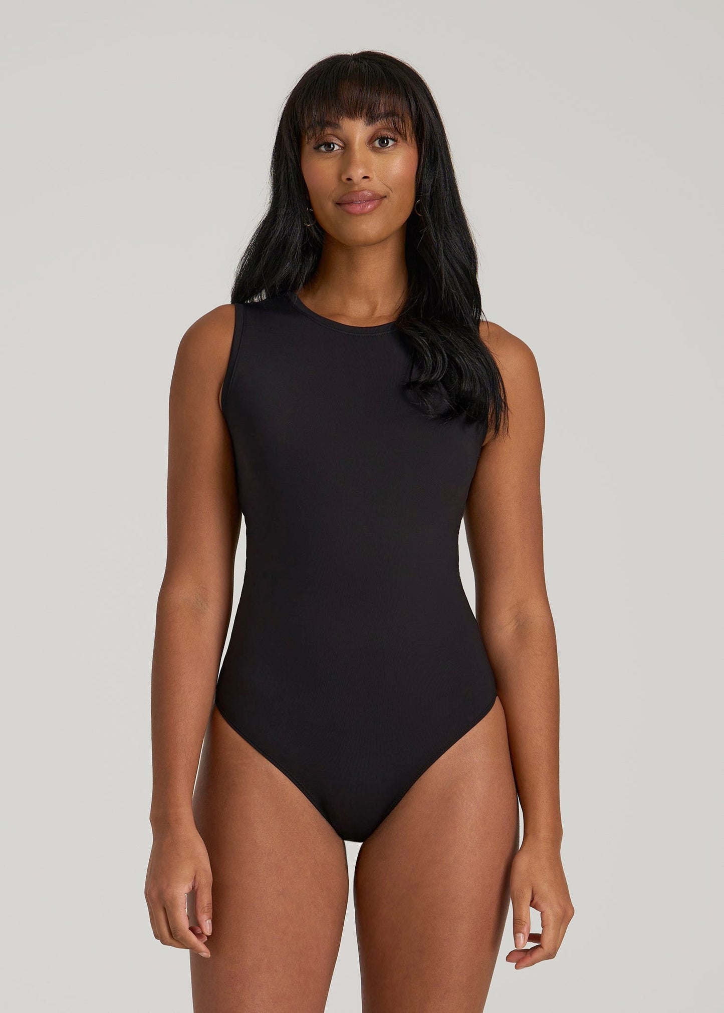 Sleeveless Crewneck Bodysuit for Tall Women in Black
