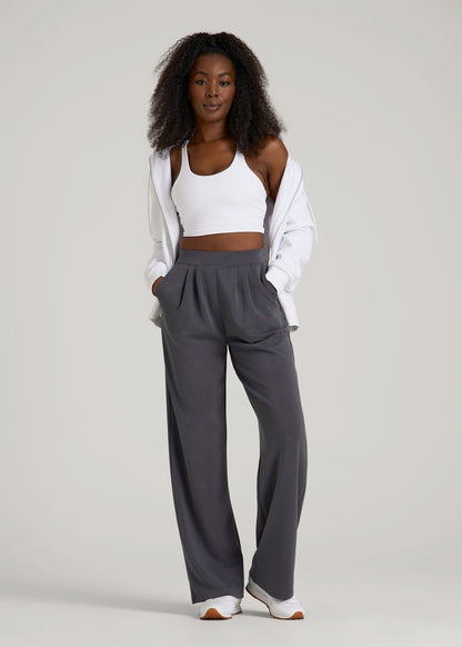 Soft Motion Pleated Wide Leg Pant for Tall Women in Charcoal Rinse