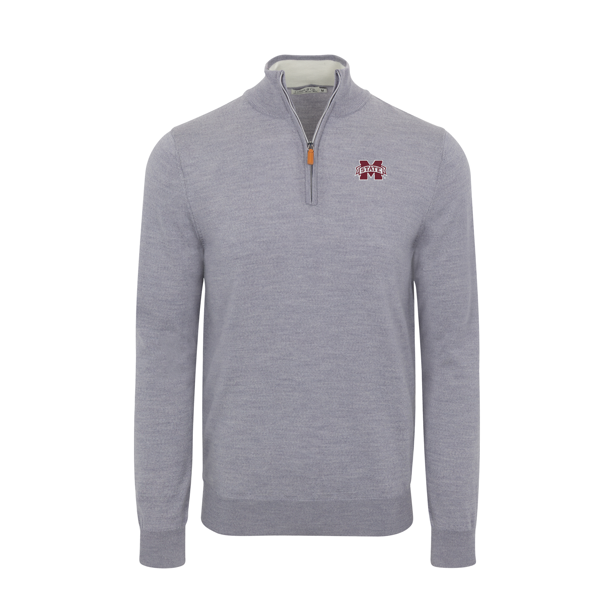 Mississippi State Grey Melange Cashmere Touch Australian Merino Quarter Zip Sweater