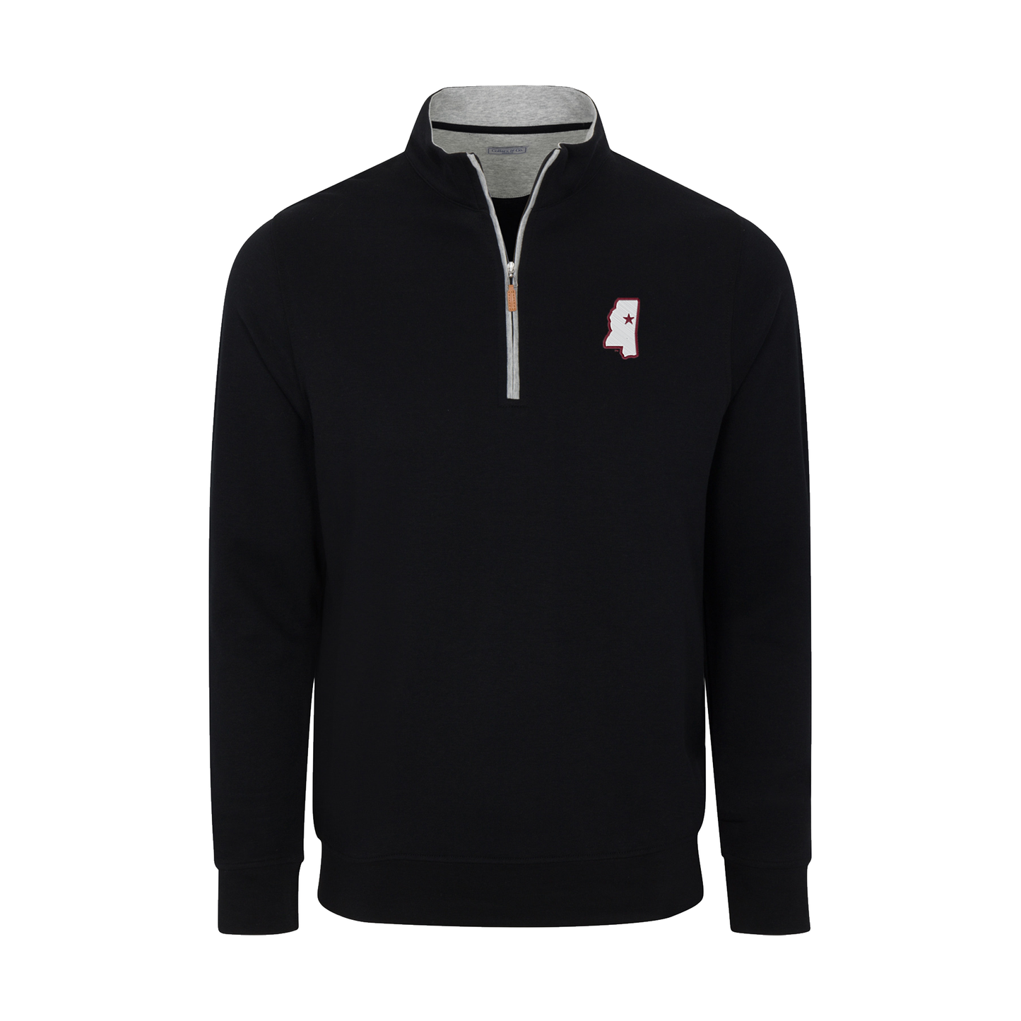Mississippi State Heather Cloud Cotton Quarter Zip Pullover Black with Light Grey Trim