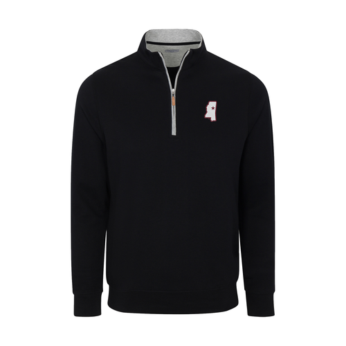 Mississippi State Heather Cloud Cotton Quarter Zip Pullover Black with Light Grey Trim