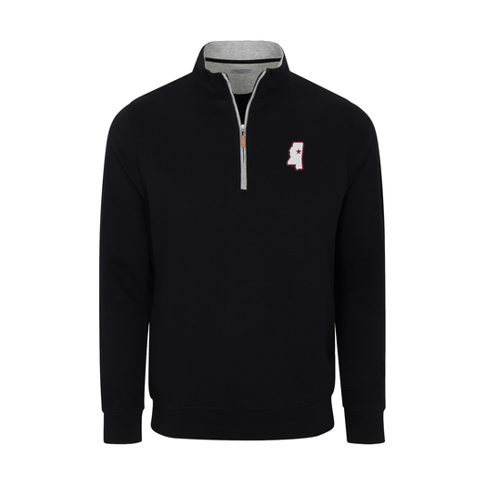 Mississippi State Heather Cloud Cotton Quarter Zip Pullover Black with Light Grey Trim