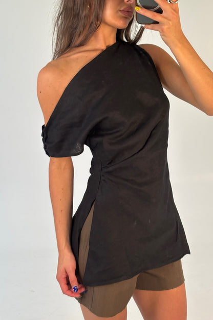 Lucy Linen Top Black - FINAL SALE