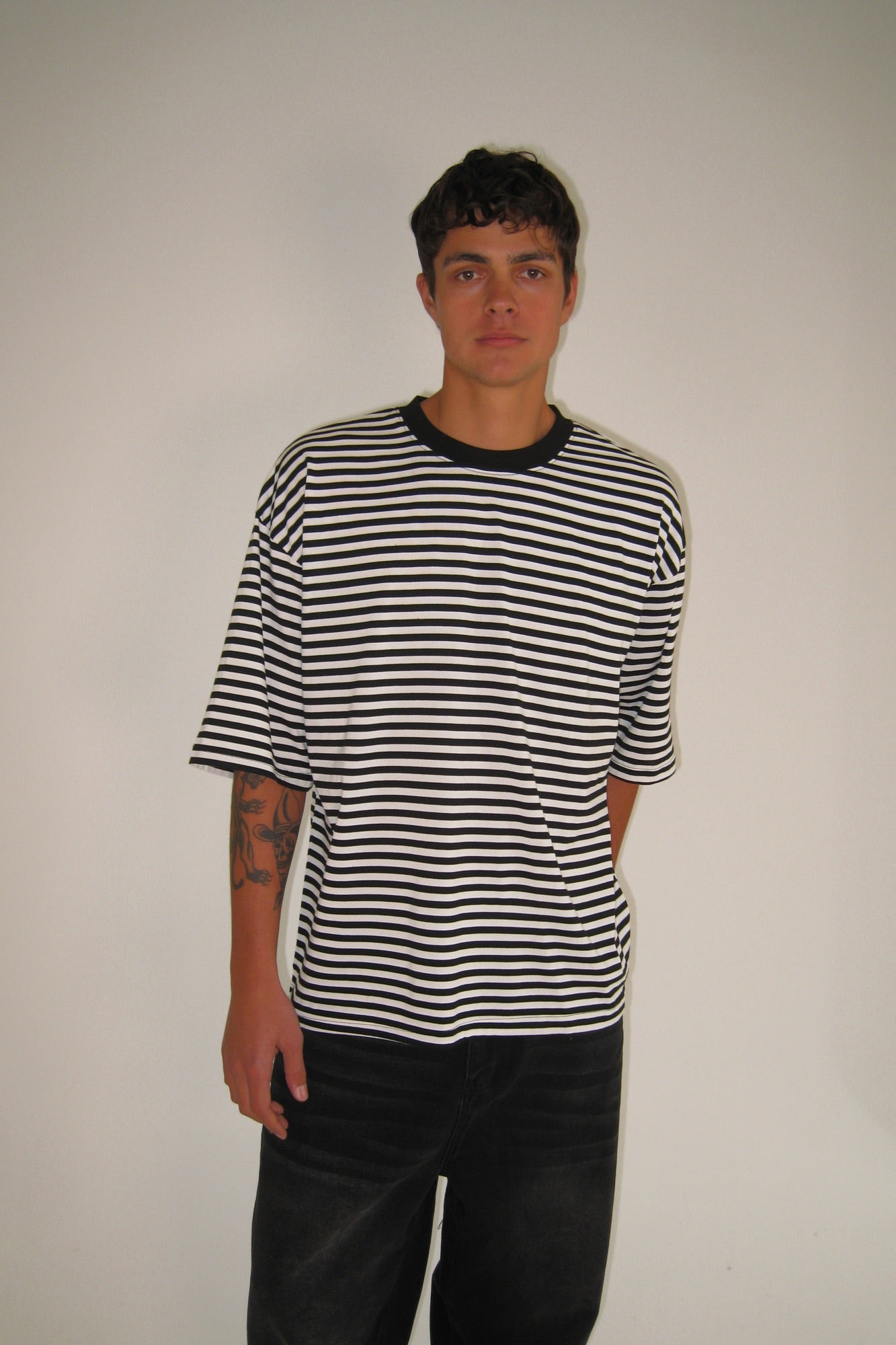 Lesley Stripe Crew Tee Black - FINAL SALE