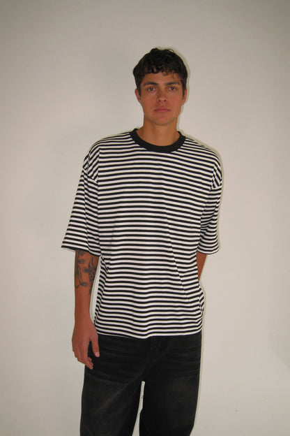 Lesley Stripe Crew Tee Black - FINAL SALE