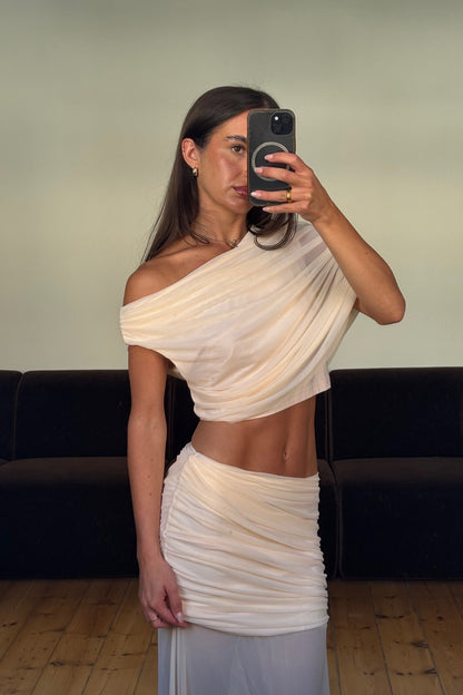 Charlize Drape Top Beige - FINAL SALE