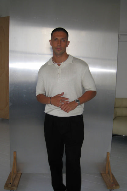 Hayden Knitted Polo Soft Grey - FINAL SALE