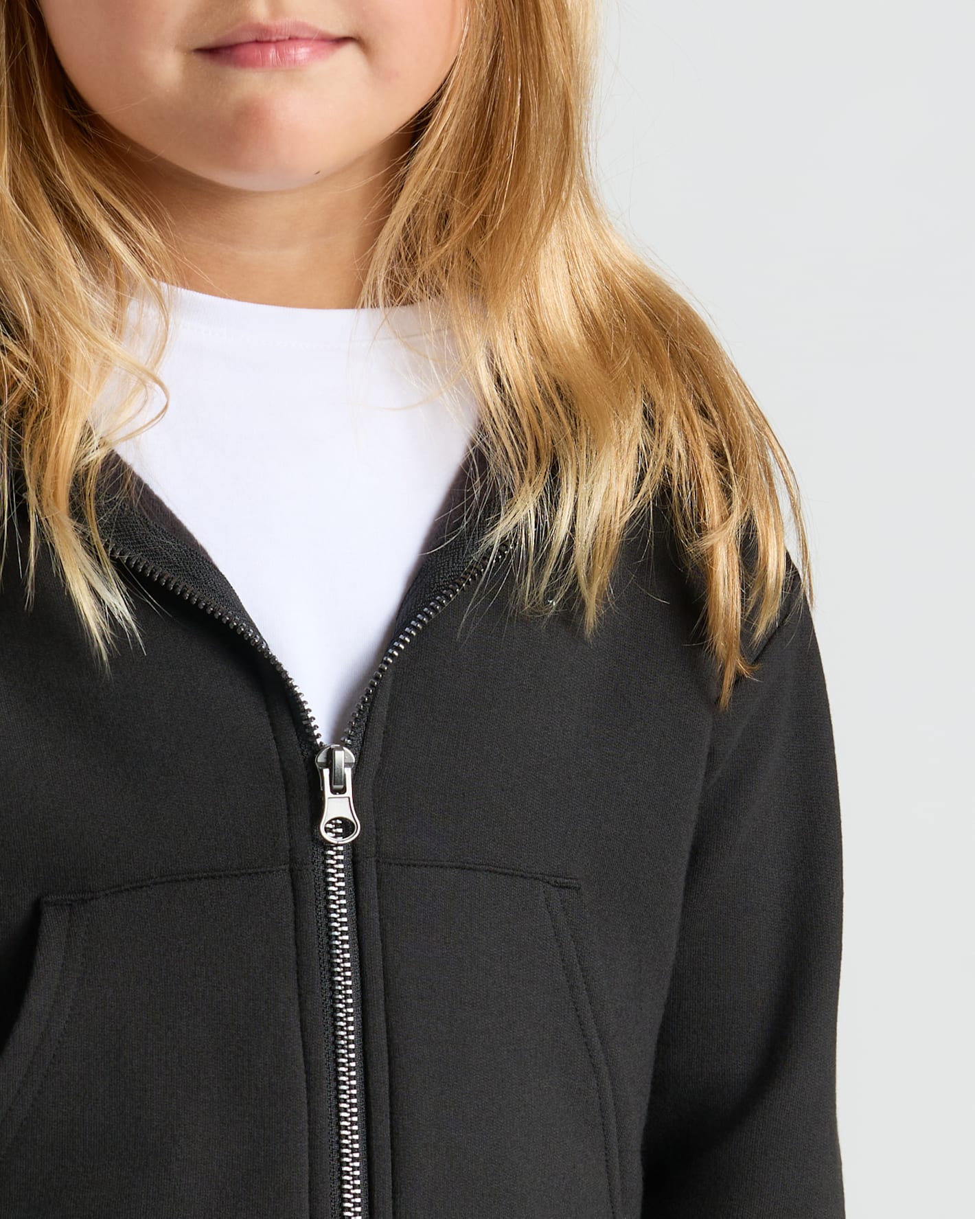 Girls Black Cropped Zip Hoodie