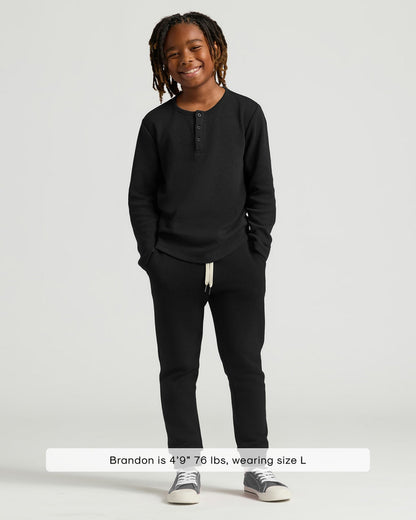 Boys Black Long Sleeve Waffle Henley