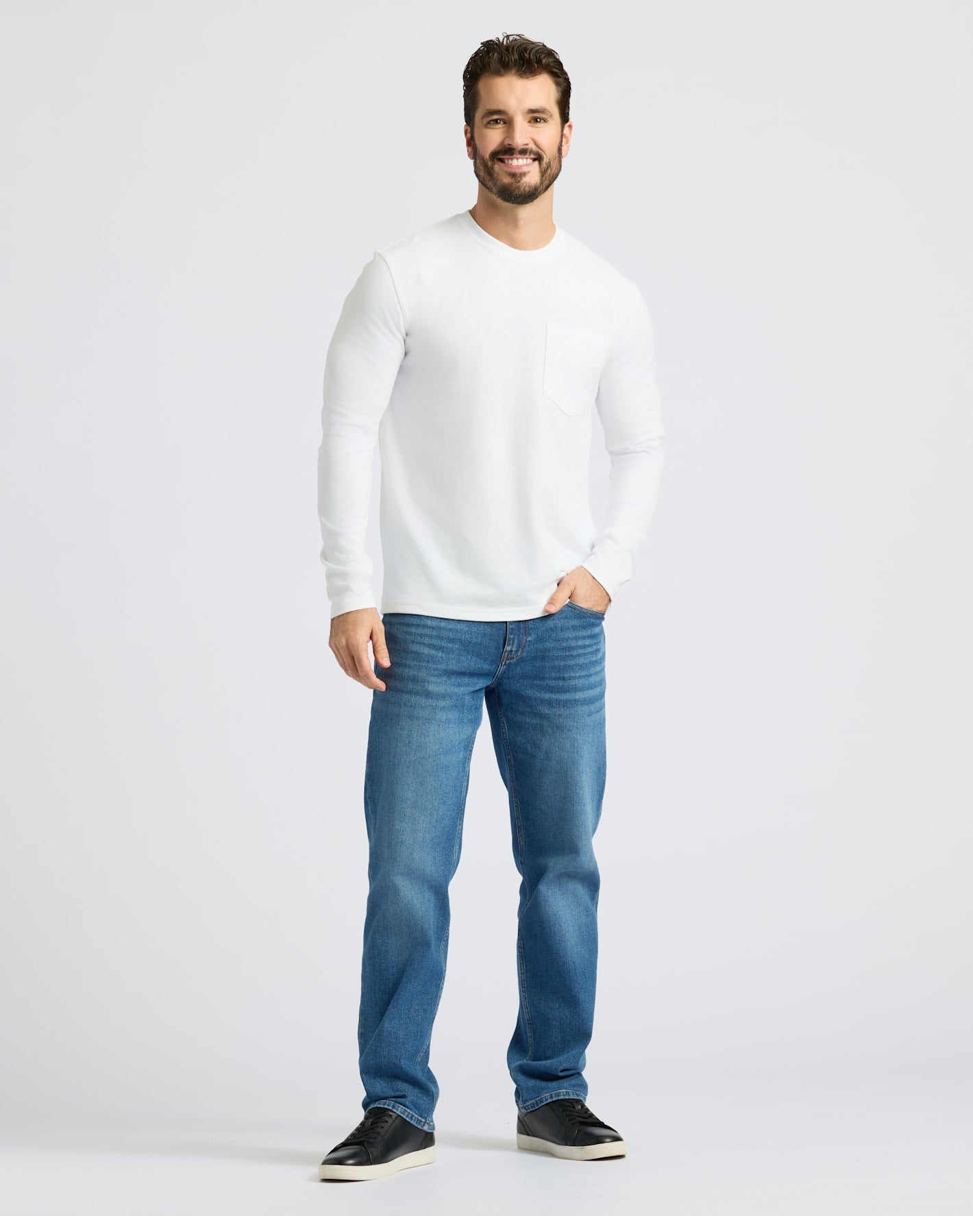 White Heavyweight Long Sleeve Pocket Crew 4-Pack