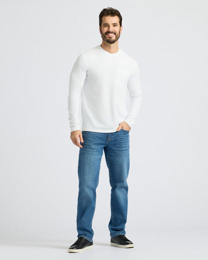 White Heavyweight Long Sleeve Pocket Crew 4-Pack