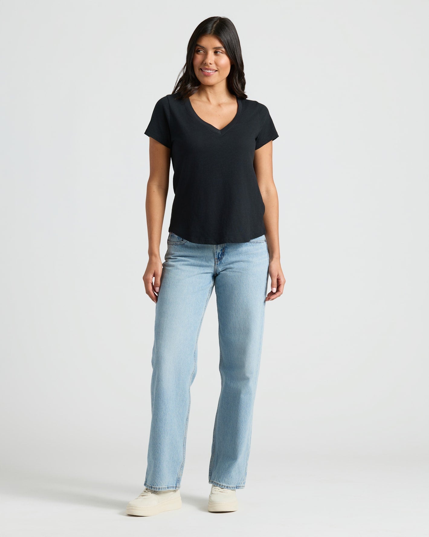 Womens Black Relaxed Slub V-Neck Tee 4-Pack