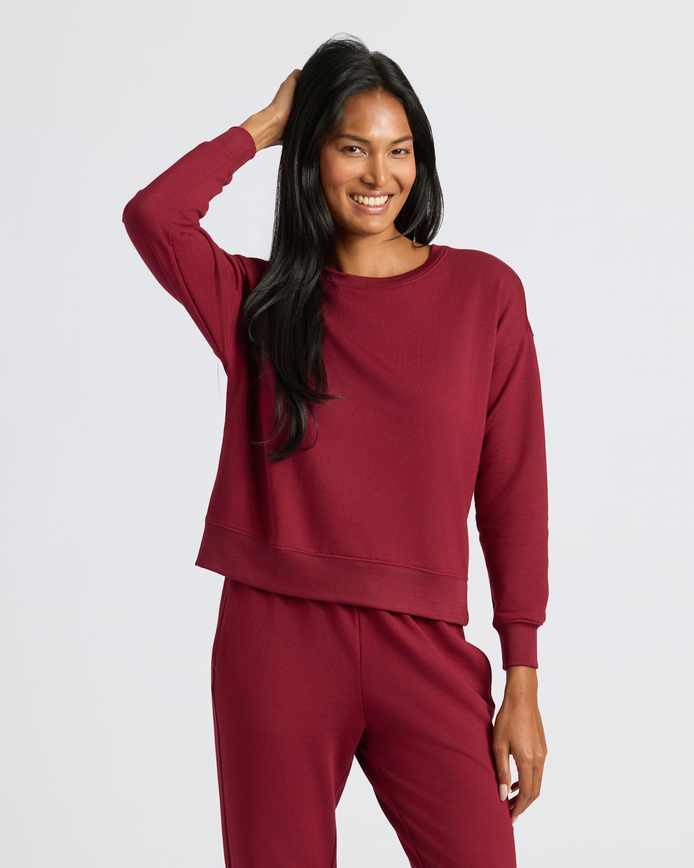 Womens Dark Maroon Slouch Pullover Crew & Relaxed Jogger 2-Pack