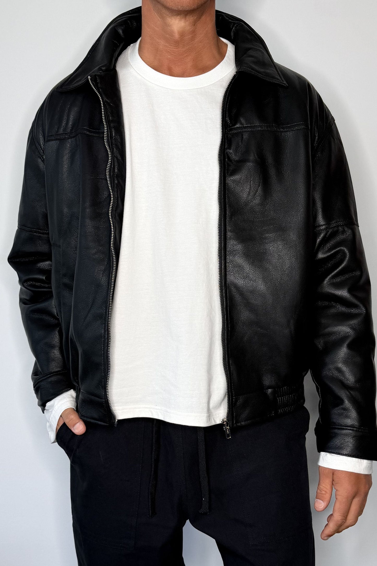 Faux Leather Soft Bomber Black