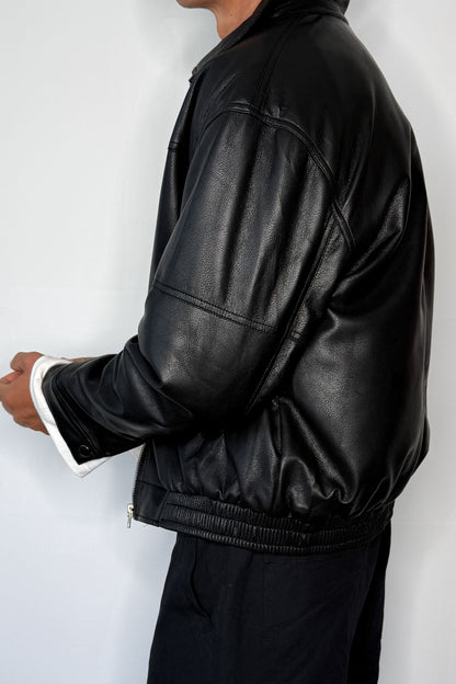 Faux Leather Soft Bomber Black