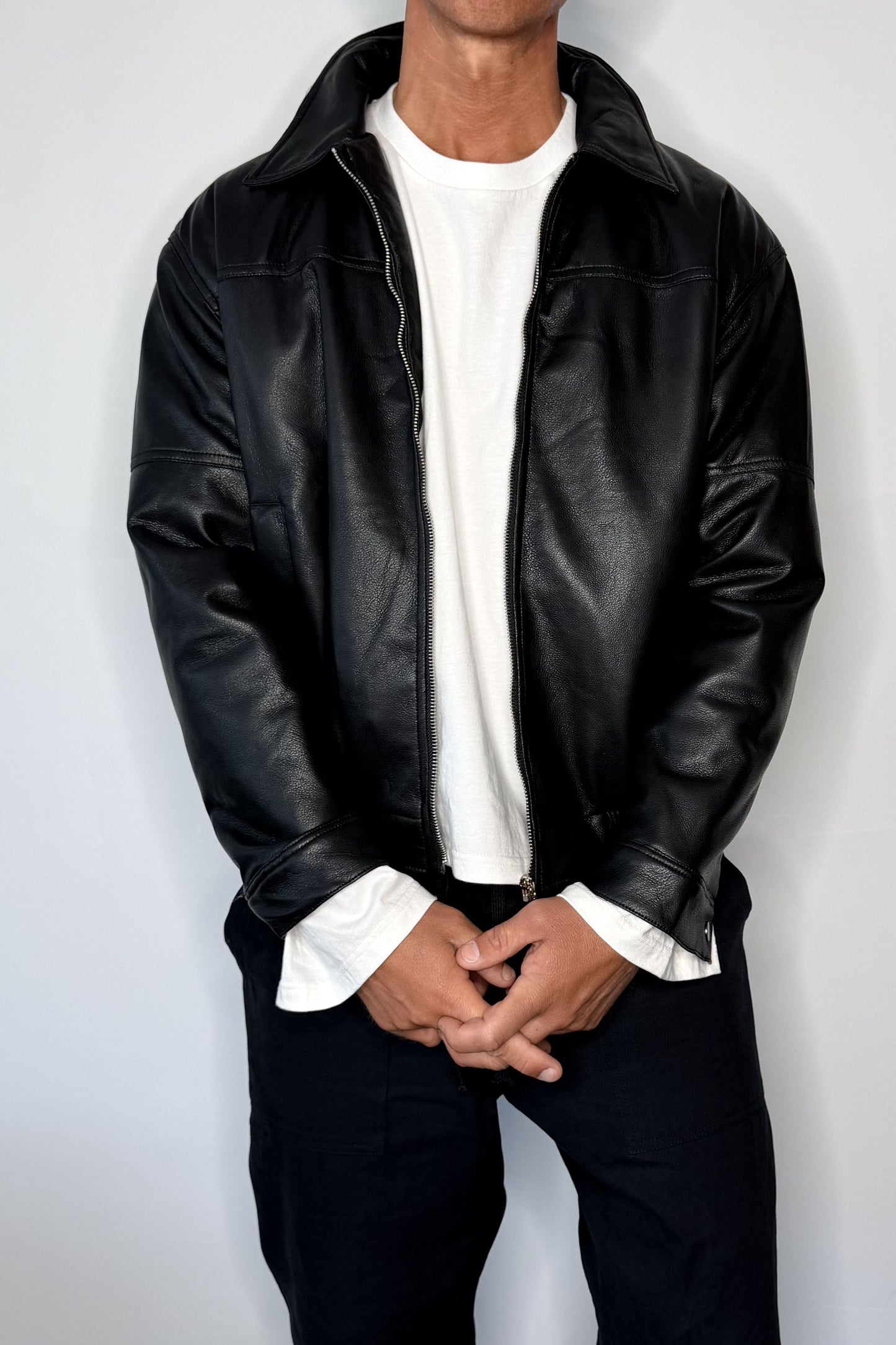 Faux Leather Soft Bomber Black