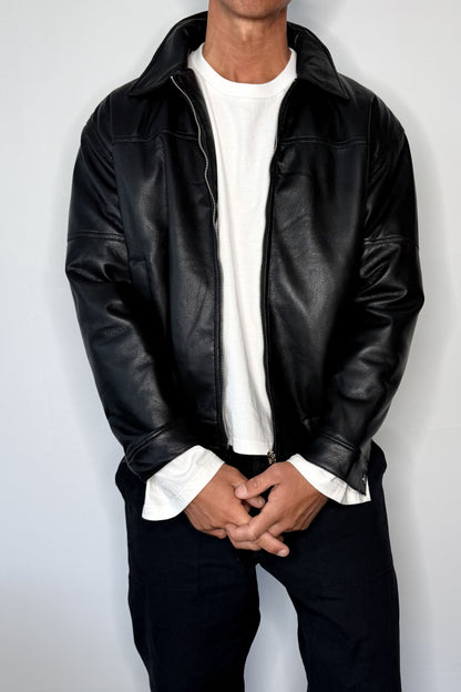 Faux Leather Soft Bomber Black