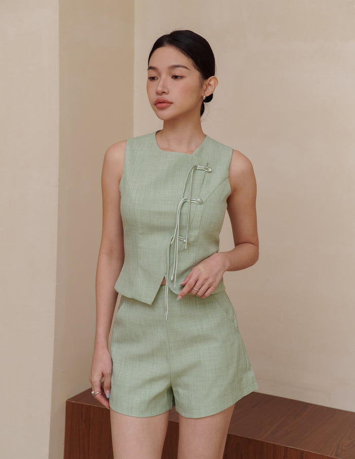 Agnes Textured Shorts in Sage