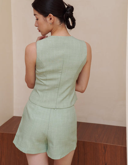 Agnes Textured Shorts in Sage
